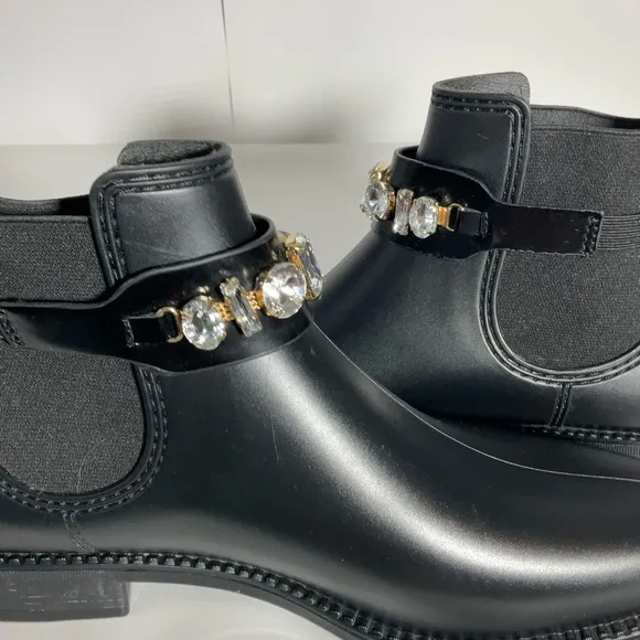 Henry Ferrera Marsala Women’s Black Gem Embellished Short Rain Boots Size 8.