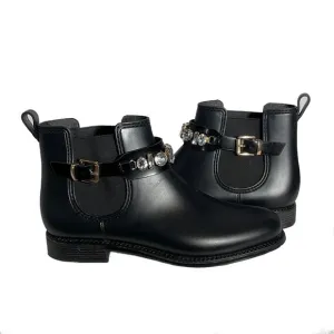 Henry Ferrera Marsala Women’s Black Gem Embellished Short Rain Boots Size 8.