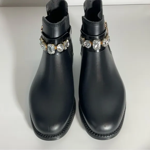 Henry Ferrera Marsala Women’s Black Gem Embellished Short Rain Boots Size 8.