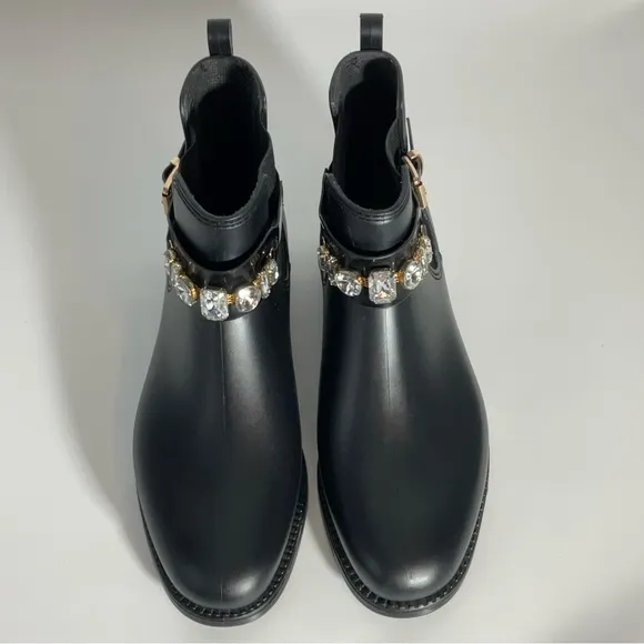 Henry Ferrera Marsala Women’s Black Gem Embellished Short Rain Boots Size 8.