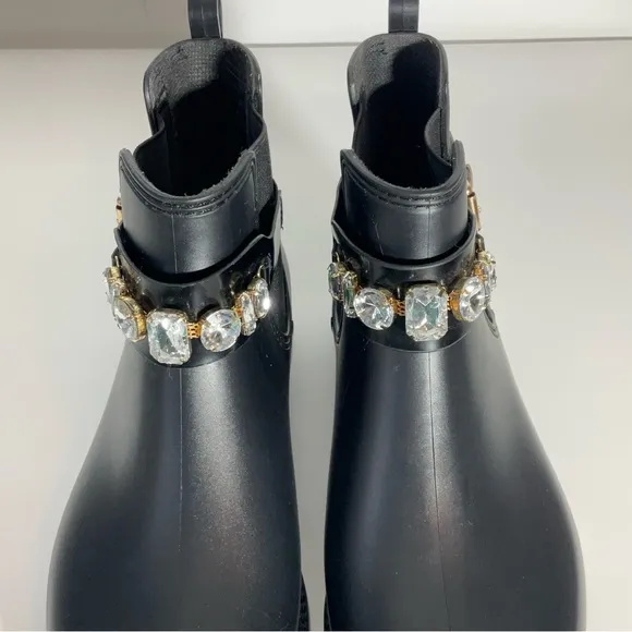 Henry Ferrera Marsala Women’s Black Gem Embellished Short Rain Boots Size 8.