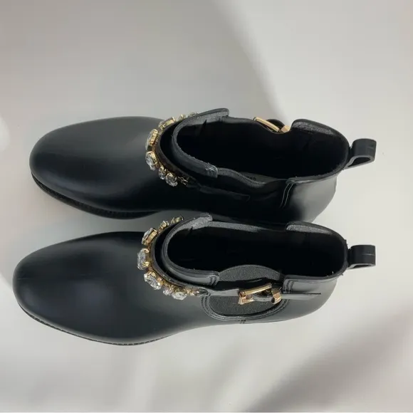 Henry Ferrera Marsala Women’s Black Gem Embellished Short Rain Boots Size 8.