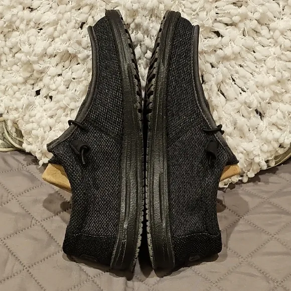 Hey Dude Black and Gray Slip-On Loafers with Textured Fabric