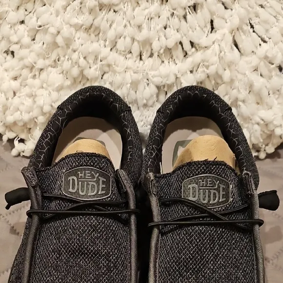 Hey Dude Black and Gray Slip-On Loafers with Textured Fabric