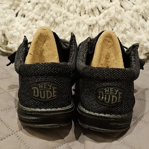 Hey Dude Black and Gray Slip-On Loafers with Textured Fabric