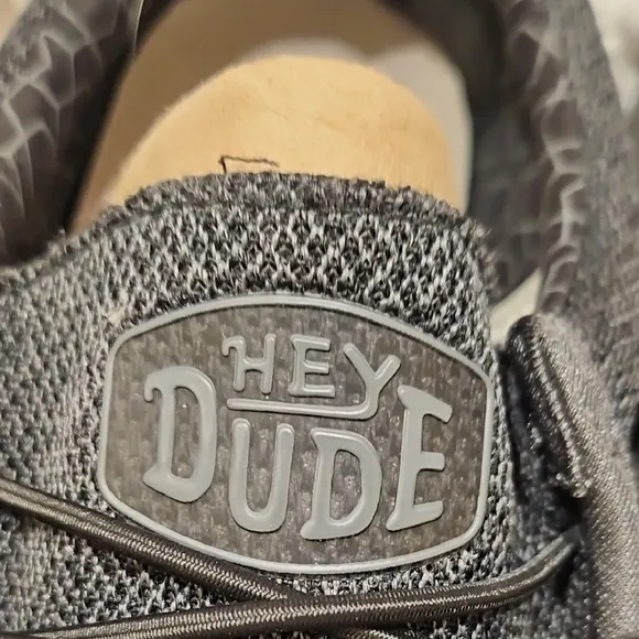 Hey Dude Black and Gray Slip-On Loafers with Textured Fabric