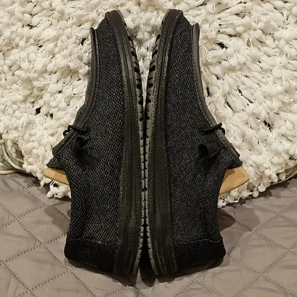 Hey Dude Black and Gray Slip-On Loafers with Textured Fabric