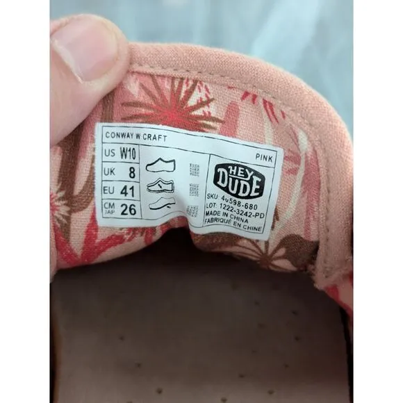 Hey Dude Conway Craft Pink Sneakers Women's Size 10 NWT No Box