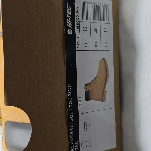 HI-TEC REZNOR 6 IN SOFT TOE DURABLE GRIP TAN BLACK WORK BOOTS NEW IN BOX MENS 12