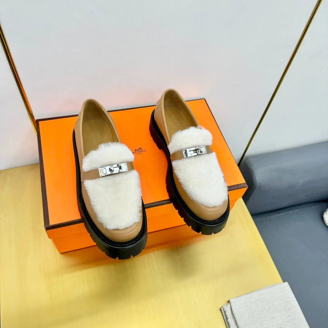 HM Icone Loafer White Shearling Brown Clalfskin