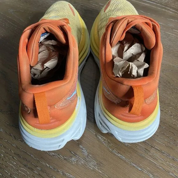Hoka Bondi 8 Sneakers Mens 11.5 D Running Orange Yellow Colorful Athletic