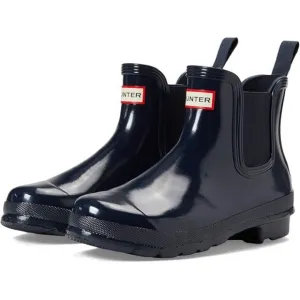 HUNTER Big Kids Original Gloss Chelsea Boots, Black, Size Unisex 4 Boy/5 Girl