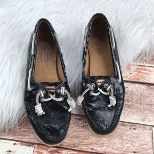 Hunter black patent leather loafers