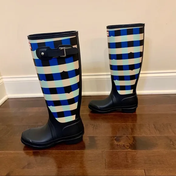 Hunter Original Tall Gingham Waterproof Rain Boots Women Size 5