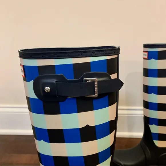 Hunter Original Tall Gingham Waterproof Rain Boots Women Size 5