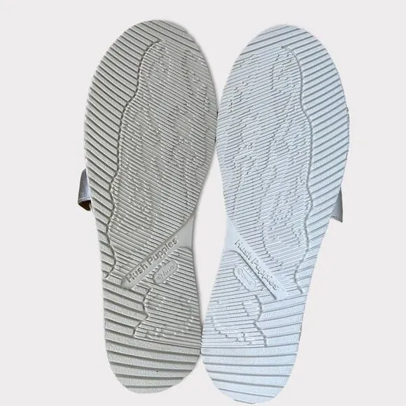 Hush Puppies Briard X Back Zip, Silver Metallic Leather Sandals Size 11