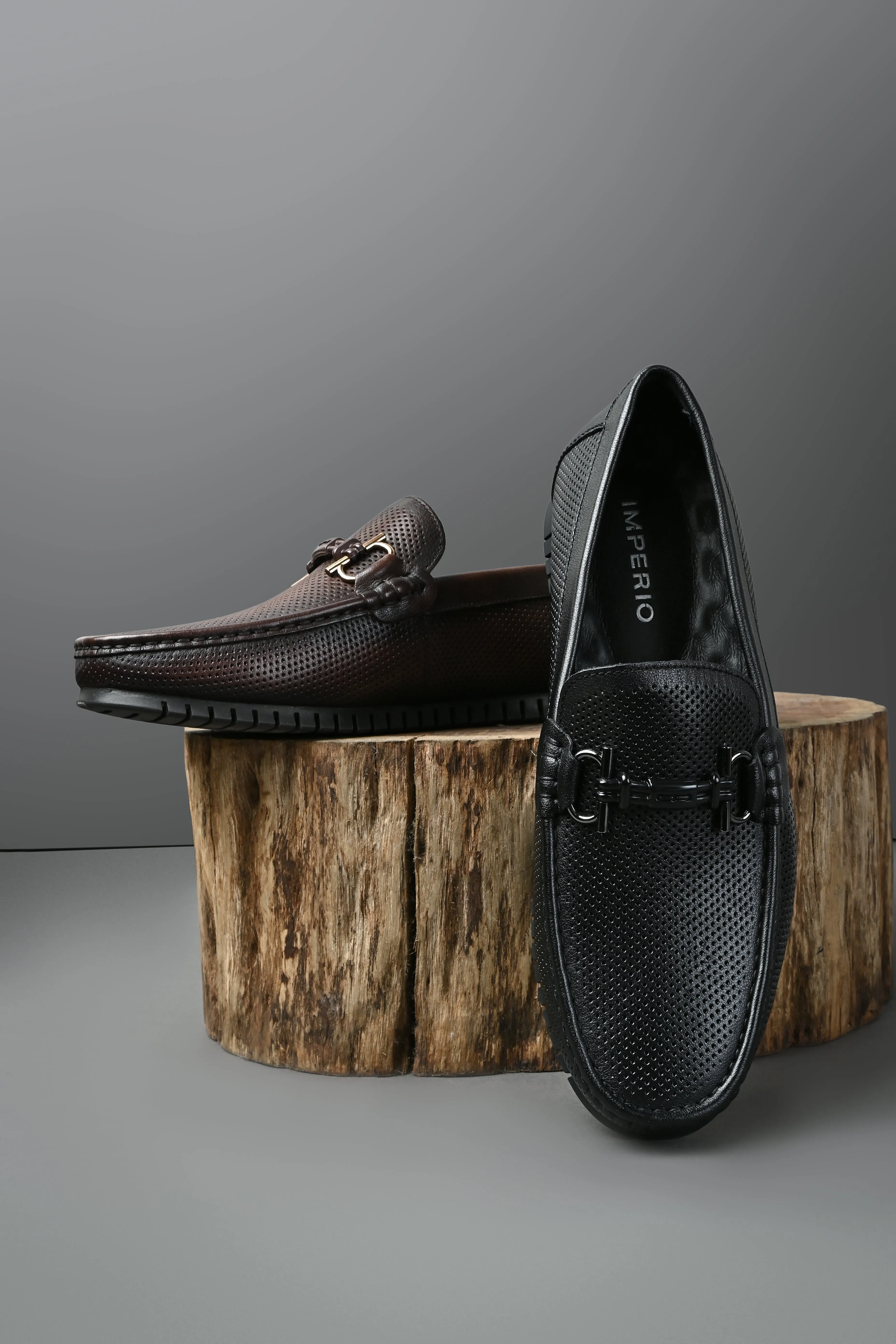 Imperio By Regal Black Men Textured Leather Buckled Loafers