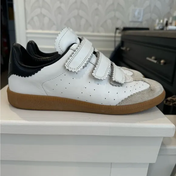 Isabel Marant White Leather Sneakers with Velcro Straps