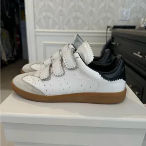 Isabel Marant White Leather Sneakers with Velcro Straps