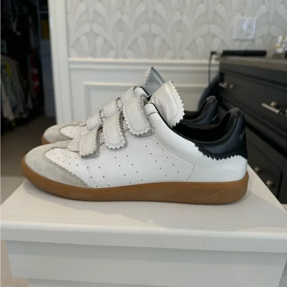 Isabel Marant White Leather Sneakers with Velcro Straps