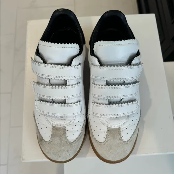Isabel Marant White Leather Sneakers with Velcro Straps