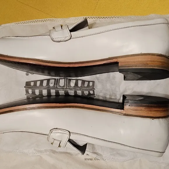 Italian Handmade White Leather Loafers with Red and Green Accent. New. Size 15.