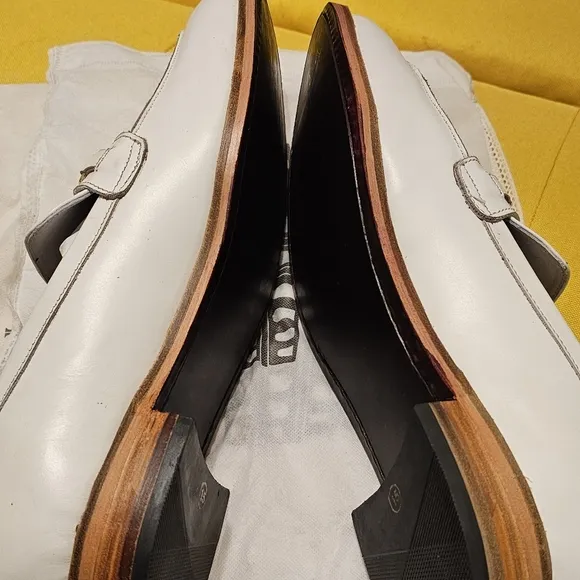 Italian Handmade White Leather Loafers with Red and Green Accent. New. Size 15.