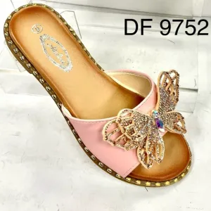 Italina Pink Single Strap Silver AB Rhinestone Butterfly Studded Flatform Sandal