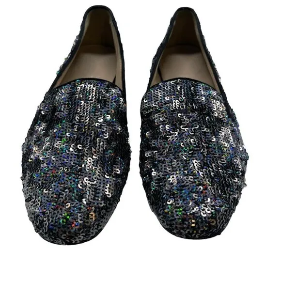 J. Crew Collection Darby Sequin Loafer Flats in Black Size 7.5