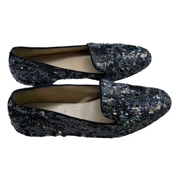 J. Crew Collection Darby Sequin Loafer Flats in Black Size 7.5