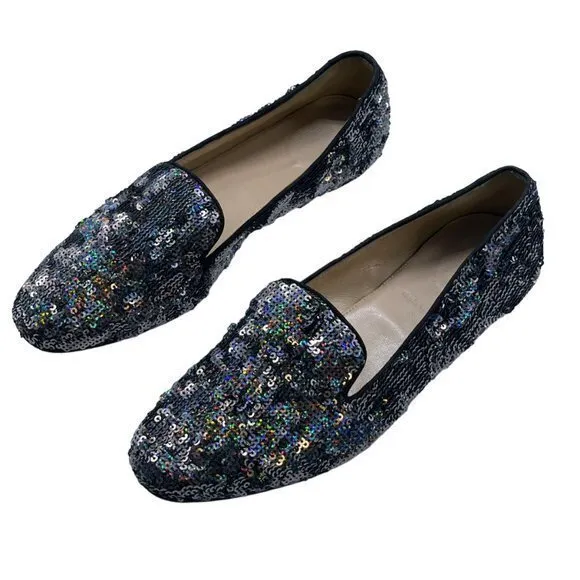 J. Crew Collection Darby Sequin Loafer Flats in Black Size 7.5