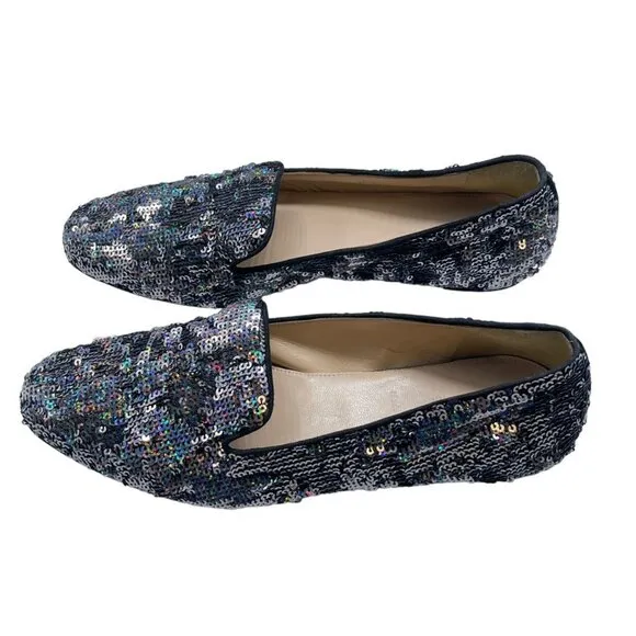 J. Crew Collection Darby Sequin Loafer Flats in Black Size 7.5