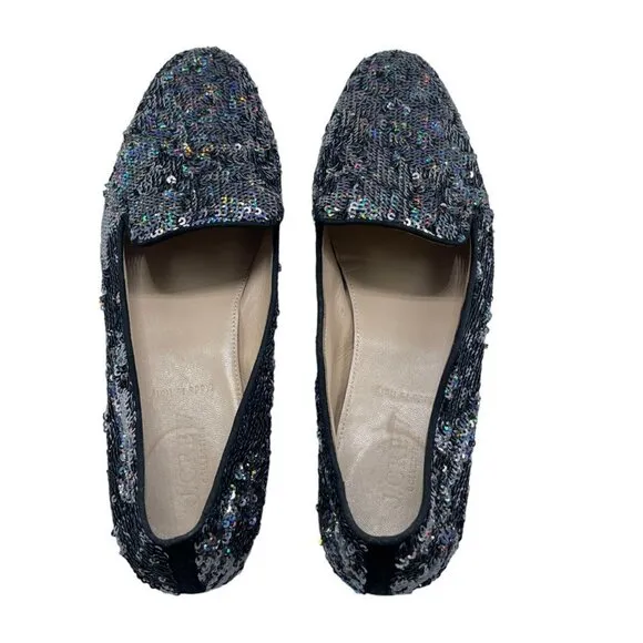 J. Crew Collection Darby Sequin Loafer Flats in Black Size 7.5