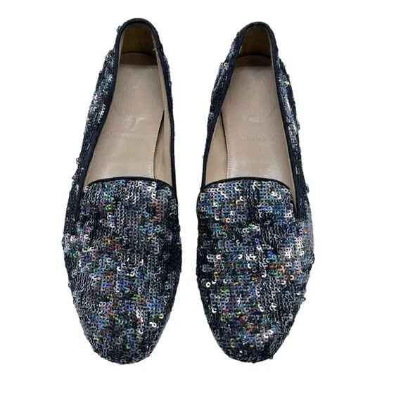 J. Crew Collection Darby Sequin Loafer Flats in Black Size 7.5