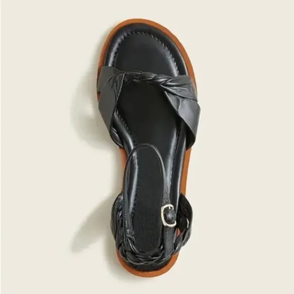 J Crew J.Crew Women's Sorrento Twisted-strap Sandals, Black Leather BE802