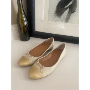 J. Crew Tan and Gold Andi Ballet Flats