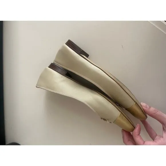 J. Crew Tan and Gold Andi Ballet Flats