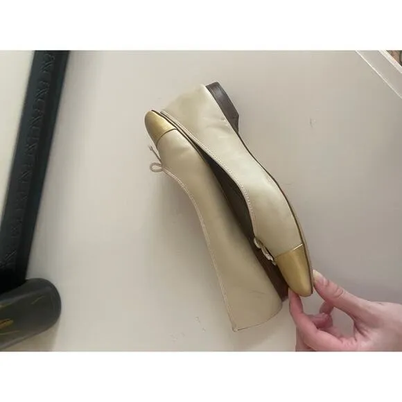 J. Crew Tan and Gold Andi Ballet Flats