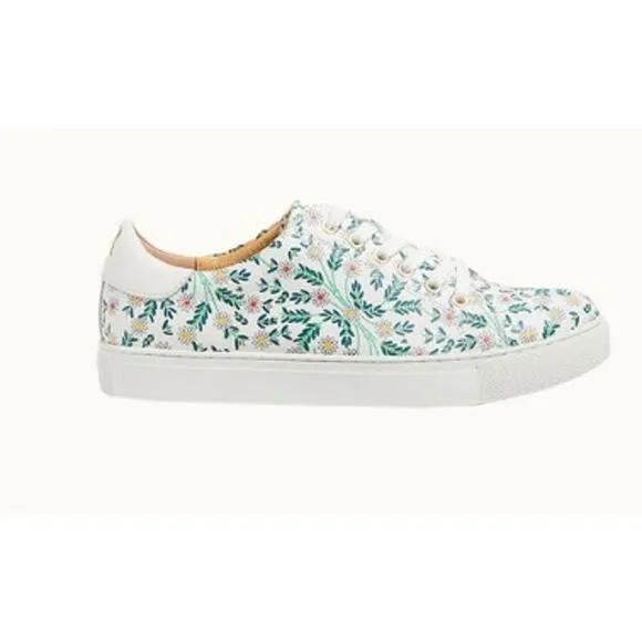 Jack Rogers Women Lace Up Casual Sneakers Rory Daisy US 5.5M White Daisy Floral
