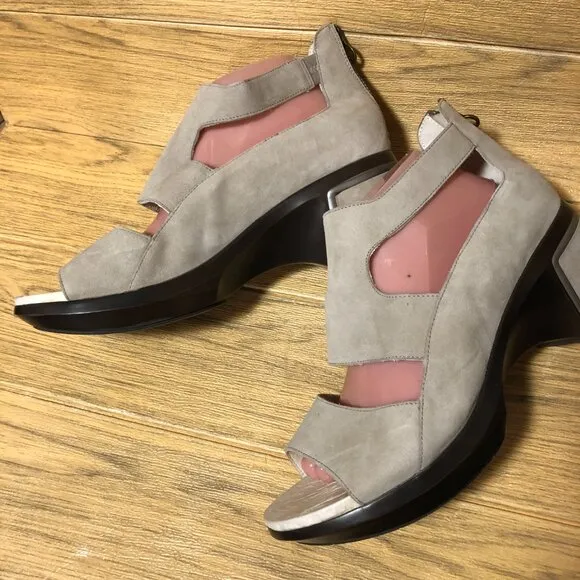Jambu women block heel comfortable sandals, color is Light Taupe, Kid suede or d