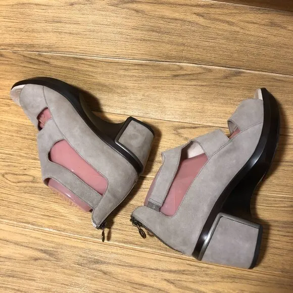 Jambu women block heel comfortable sandals, color is Light Taupe, Kid suede or d