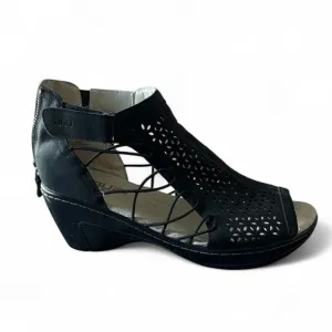 JBU by Jambu Nelly Black Cutout Wedge Sandals Size 9 Memory Foam Comfort Zip
