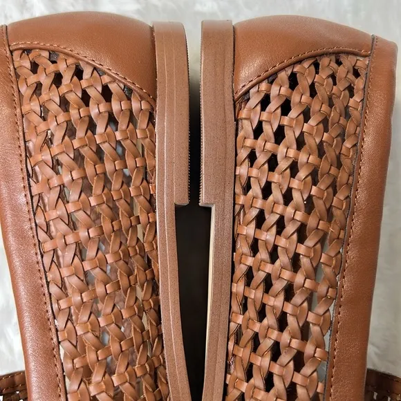 JCREW Woven Bow Loafer Flat Women 7.5 Vegan Leather Preppy Career Classic Cognac