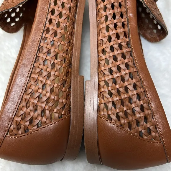 JCREW Woven Bow Loafer Flat Women 7.5 Vegan Leather Preppy Career Classic Cognac