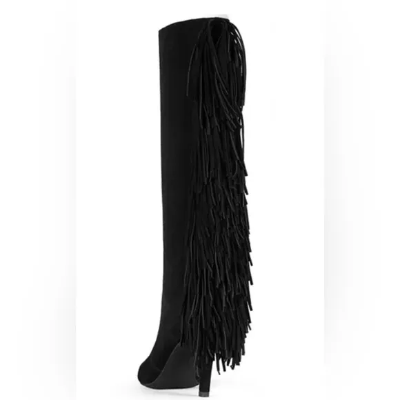 Jeffrey Campbell Black Suede Old West Fringe Boots