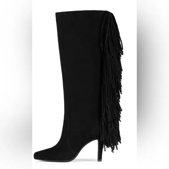 Jeffrey Campbell Black Suede Old West Fringe Boots
