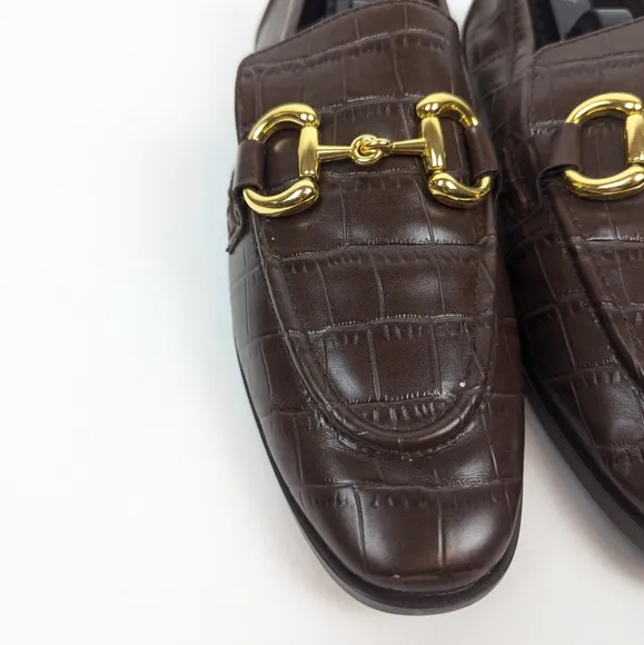 Jeffrey Campbell Brown Croc Gold Velviteen Loafers Size 8