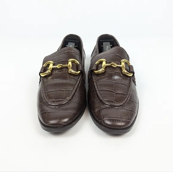 Jeffrey Campbell Brown Croc Gold Velviteen Loafers Size 8