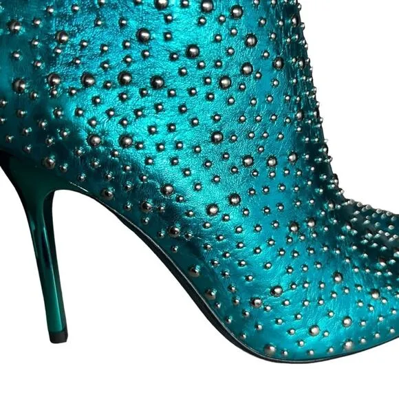 Jeffrey Campbell Iconic-E Stiletto Studded Boots In Aqua Metallic Size 7.5