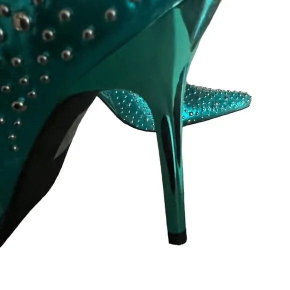Jeffrey Campbell Iconic-E Stiletto Studded Boots In Aqua Metallic Size 7.5